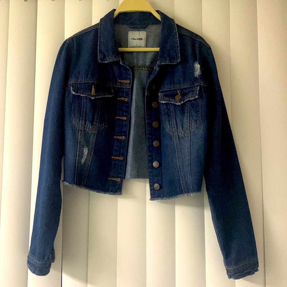 Distress crop top jean jacket